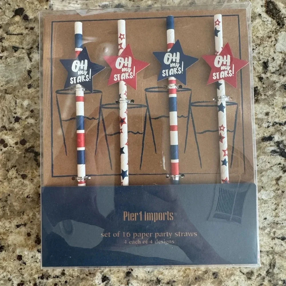 Patriotic set of 15 Stars Paper Straws NWT